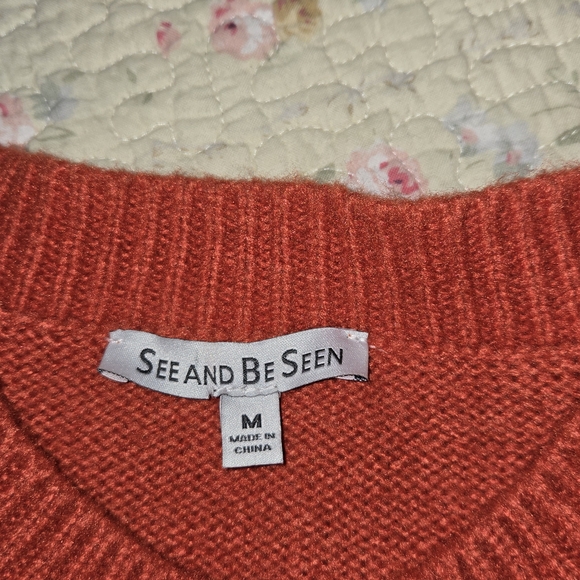 "See And Be Seen" Orange Cardigan with Floral Embroidery - Picture 4 of 8